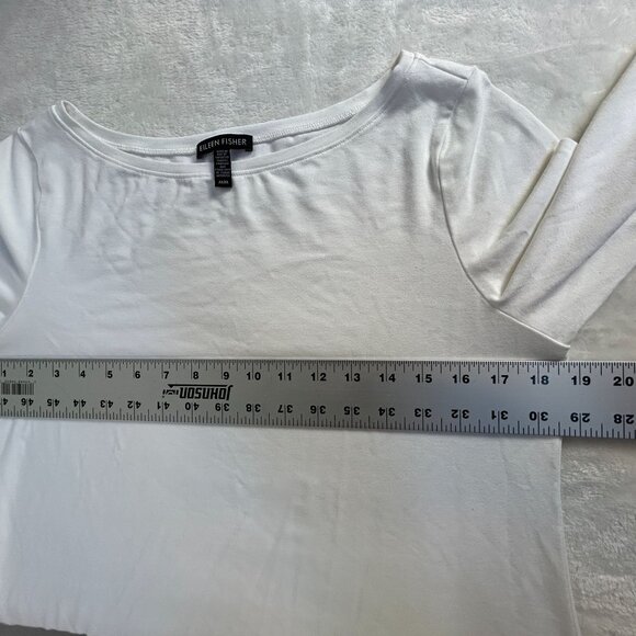 Eileen Fisher Womens White Boat Neck Long-Sleeve Top Size Medium Stretch Casual - Picture 6 of 7